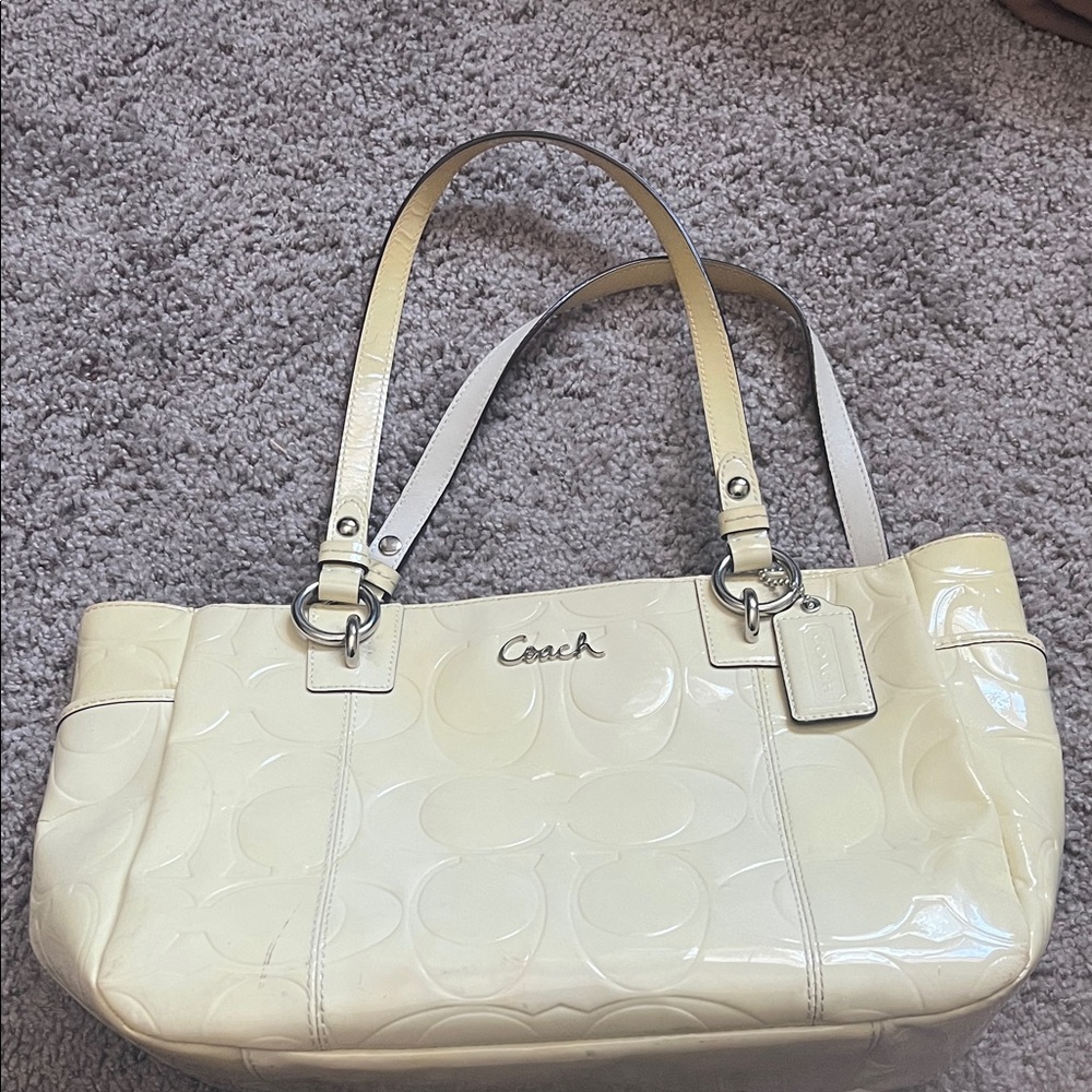 Coach Ivory Patent Leather Shoulder Bag